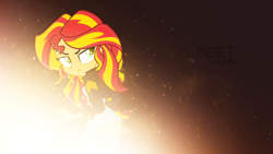 Size: 1920x1080 | Tagged: safe, artist:divideddemensions, artist:zeldarondl, sunset shimmer, human, equestria girls, lens flare, looking over shoulder, vector, wallpaper