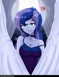 Size: 773x1000 | Tagged: safe, artist:clouddg, princess luna, vice principal luna, equestria girls, breasts, clothes, female, full moon, lingerie, looking at you, moon, nightgown, princess balloona, sexy, signature, solo