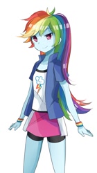 Size: 420x750 | Tagged: safe, artist:euphoriapony, rainbow dash, equestria girls, blue skin, clothes, female, multicolored hair, solo