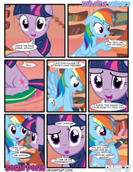 Size: 956x1237 | Tagged: safe, artist:somepony, rainbow dash, twilight sparkle, pegasus, pony, book, building bridges, comic, female, lesbian, shipping, twidash