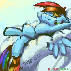 Size: 1280x1280 | Tagged: safe, artist:alumx, rainbow dash, pegasus, pony, cloud, sleeping, solo