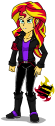 Size: 610x1392 | Tagged: safe, artist:emichaca, sunset shimmer, equestria girls, clothes, earring, leather jacket, solo