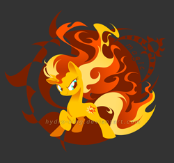 Size: 800x750 | Tagged: safe, artist:hydro-king, sunset shimmer, pony, unicorn, catasterism, evil grin, fiery shimmer, fire, fire tail, fireball, mane of fire, raised hoof, rapidash shimmer, smiling, smirk, solo, sun, sunshine shimmer