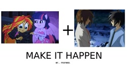 Size: 975x545 | Tagged: safe, sunset shimmer, twilight sparkle, equestria girls, equestria girls (movie), exploitable meme, gundam, gundam seed destiny, kira yamato, make it happen, meme, shinn asuka