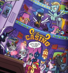 Size: 987x1057 | Tagged: safe, artist:tonyfleecs, idw, babs seed, gloriosa daisy, high heel, king sombra, lightning dust, lord tirek, nightmare rarity, nightshade, pharaoh phetlock, princess luna, queen trottingham, rarity, smudge (character), starlight glimmer, stygian, sunflower (character), sunset shimmer, suri polomare, alicorn, changeling, earth pony, pegasus, pony, unicorn, nightmare knights, spoiler:comic, spoiler:comicnightmareknights01, alternate universe, antagonist, bits, casino, colored horn, curved horn, dice, doctor doomity, equestria girls ponified, ethereal mane, female, flawless rarity, flower, flying, former good king sombra, good king sombra, horn, magic, male, mare, mask, money, official comic, ponified, self ponidox, shadowbolts, sombra eyes, sombra horn, stallion, starry mane, telekinesis, villian