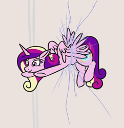 Size: 500x517 | Tagged: safe, artist:jargon scott, princess cadance, alicorn, pony, crash, female, mare, meme, ponified animal photo, solo, window