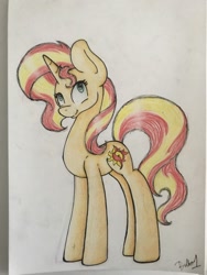 Size: 1535x2046 | Tagged: safe, artist:bilbo1, sunset shimmer, pony, unicorn, female, happy, mare, photo, solo, traditional art