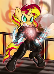Size: 1939x2656 | Tagged: safe, artist:brother orin, sunset shimmer, cyborg, pony, unicorn, equestria girls, crossover, fulgore, killer instinct, solo