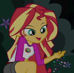 Size: 1082x1079 | Tagged: safe, screencap, sunset shimmer, equestria girls, legend of everfree, camp everfree outfits, cropped, smiling, solo