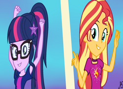 Size: 1600x1152 | Tagged: safe, artist:sparkling-sunset-s08, sci-twi, sunset shimmer, twilight sparkle, better together, equestria girls, i'm on a yacht, duo, wrong aspect ratio