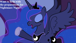 Size: 800x450 | Tagged: safe, edit, edited screencap, screencap, princess luna, alicorn, pony, princess spike (episode), bronybait, cute, dialogue, eyes closed, hoof shoes, lunabetes, nightmare night