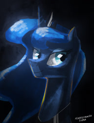 Size: 1240x1616 | Tagged: safe, artist:askbestprincessluna, princess luna, alicorn, pony, black background, female, jewelry, mare, painting, regalia, simple background, smiling, solo