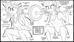 Size: 980x563 | Tagged: safe, artist:pshyzomancer, sci-twi, sunset shimmer, twilight sparkle, equestria girls, /fit/, 4chan, armpits, female, implied princess twilight, implied twilight sparkle, lesbian, lineart, monochrome, scitwishimmer, shipping, sunsetsparkle, text