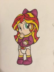 Size: 400x533 | Tagged: safe, artist:crystal2riolu, sunset shimmer, equestria girls, baby, babyset shimmer, bow, cute, diaper, hnnng, shimmerbetes, solo, traditional art, younger