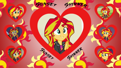 Size: 2560x1440 | Tagged: safe, artist:sonork91, sunset shimmer, equestria girls, rainbow rocks, cutie mark, heart, waifu, wallpaper