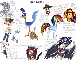 Size: 3292x2550 | Tagged: safe, artist:great-5, rainbow dash, sunset shimmer, oc, oc:stargazer, seagull, equestria girls, catgirl, fart, fart noise, headmo j. seymour footmelvin, krystal, looney tunes, man-eagle, merrie melodies, non-mlp oc, road runner, safhira, starlight (series), the man they call ghost, true capitalist radio