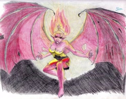 Size: 2842x2229 | Tagged: safe, artist:dashprime, sunset satan, sunset shimmer, demon, equestria girls, large wings, solo, traditional art