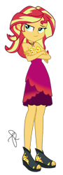 Size: 738x2048 | Tagged: safe, artist:ilaria122, sunset shimmer, better together, equestria girls, spring breakdown, bare shoulders, clothes, crossed arms, dress, female, not a vector, sandals, simple background, sleeveless, smugset shimmer, solo, strapless, transparent background