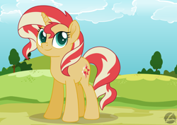 Size: 1052x744 | Tagged: safe, artist:ashidaru, sunset shimmer, pony, my little pony: the movie, field, movie accurate, solo, tree