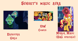 Size: 2018x1078 | Tagged: safe, idw, sunset shimmer, equestria girls, equestria girls (movie), mirror magic, spoiler:eqg specials, comparison, magic, magic aura