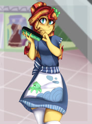 Size: 1280x1709 | Tagged: safe, artist:younglos3r, sunset shimmer, eqg summertime shorts, equestria girls, good vibes, alternate hairstyle, cute, eye clipping through hair, female, looking at you, no pupils, shimmerbetes, solo, sunset sushi