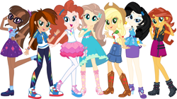 Size: 2560x1437 | Tagged: safe, applejack, fluttershy, pinkie pie, rainbow dash, rarity, sci-twi, sunset shimmer, twilight sparkle, human, better together, equestria girls, converse, human coloration, humane five, humane seven, humane six, realism edits, shoes, simple background, sneakers, white background