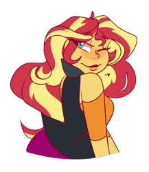 Size: 500x575 | Tagged: safe, artist:cubbybatdoodles, sunset shimmer, human, equestria girls, blushing, looking back, one eye closed, simple background, smiling, solo, transparent background