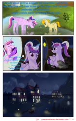 Size: 2166x3447 | Tagged: safe, artist:greenbrothersart, princess cadance, oc, oc:sunspot, alicorn, pegasus, pony, comic:love is magic, carriage, comic, diary, mouth hold, net, night, prone, river, stream, teen princess cadance, teenager, writing