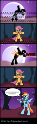 Size: 1071x3528 | Tagged: safe, artist:mindofnoodles, rainbow dash, scootaloo, pegasus, pony, beheaded kamikaze, comic, gun, serious sam, shotgun, weapon