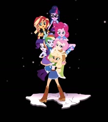 Size: 1336x1507 | Tagged: safe, screencap, applejack, fluttershy, pinkie pie, rainbow dash, rarity, sunset shimmer, twilight sparkle, equestria girls, mirror magic, spoiler:eqg specials, cropped, humane five, humane seven, humane six, mirror world, super strength