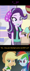 Size: 592x1400 | Tagged: safe, artist:equestrialeague, screencap, applejack, rainbow dash, starlight glimmer, sunset shimmer, equestria girls, mirror magic, spoiler:eqg specials, clothes, confused, confusion, food, ice cream, meme, pants