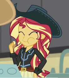 Size: 360x408 | Tagged: safe, screencap, sunset shimmer, dance magic, equestria girls, spoiler:eqg specials, cowgirl, cropped, cute, eating, imagine spot, shimmerbetes, solo