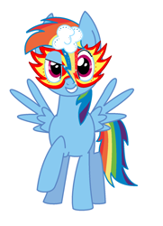 Size: 1024x1412 | Tagged: safe, artist:nibblesgerbil, rainbow dash, pegasus, pony, female, hooves, mare, mask, simple background, smiling, solo, spread wings, teeth, vector, white background, wings