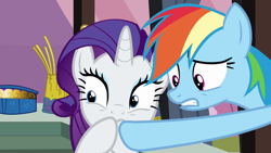 Size: 1280x720 | Tagged: safe, screencap, rainbow dash, rarity, pegasus, pony, unicorn, the crystal empire, female, horn, mare