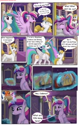 Size: 1950x3102 | Tagged: safe, artist:greenbrothersart, prince blueblood, princess cadance, princess celestia, alicorn, pony, unicorn, comic:love is magic, angry, comic, crying, female, male, mare, night, present, sitting, teen princess cadance, teenager