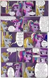 Size: 1950x3102 | Tagged: safe, artist:greenbrothersart, prince blueblood, princess cadance, alicorn, pony, unicorn, comic:love is magic, comic, crying, duo, female, male, night, sitting, teen princess cadance, teenager