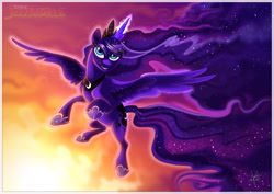 Size: 1169x827 | Tagged: safe, artist:jezzabelle, princess luna, alicorn, pony, female, mare, solo, sunset