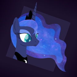 Size: 1280x1280 | Tagged: safe, artist:phat_guy, derpibooru exclusive, princess luna, alicorn, pony, bust, crown, ethereal mane, female, frame, horn, jewelry, lineless, mare, portrait, regalia, solo, tiara