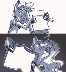 Size: 1274x1399 | Tagged: safe, artist:askbestprincessluna, artist:quarium edits, princess luna, alicorn, pony, exploitable meme, fiction, luna's fact book, meme, meme template, solo, twilight's fact book