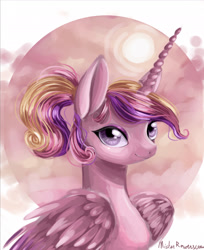 Size: 1478x1811 | Tagged: safe, artist:mrrowerscream, princess cadance, alicorn, pony, female, looking at you, mare, ponytail, smiling, solo, teen princess cadance, younger