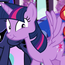 Size: 715x715 | Tagged: safe, screencap, princess luna, sunset shimmer, twilight sparkle, twilight sparkle (alicorn), alicorn, pony, better together, equestria girls, forgotten friendship, cropped