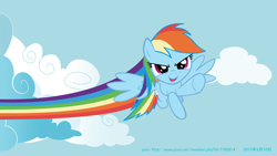 Size: 1920x1080 | Tagged: safe, artist:touma, rainbow dash, pegasus, pony, flying, pixiv, sky, solo