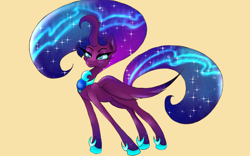 Size: 1920x1200 | Tagged: safe, artist:zomixnu, princess luna, alicorn, pony, alternate design, curved horn, ethereal mane, gradient background, horn, simple background, solo, starry mane, yellow background