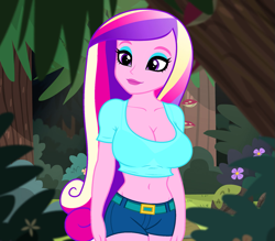 Size: 937x820 | Tagged: safe, edit, edited screencap, editor:ah96, screencap, dean cadance, princess cadance, equestria girls, legend of everfree, beautiful, belly button, big breasts, breasts, cleavage, clothes, cropped, female, midriff, princess cansdance, sexy, short shirt, shorts, solo, stupid sexy cadance