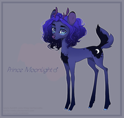 Size: 1674x1596 | Tagged: safe, artist:sarkarozka, prince artemis, princess luna, oc, oc:moonlight, deer, deer pony, original species, artemabetes, buck, cute, deerified, male, moonlight, rule 63, rule63betes, species swap, stallion