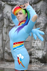 Size: 400x600 | Tagged: safe, artist:onehitwonder, rainbow dash, human, breasts, cosplay, female, irl, irl human, nail polish, photo, rainboob dash, solo