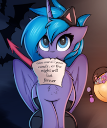 Size: 837x1000 | Tagged: safe, artist:twiren, princess luna, alicorn, bat, pony, :3, cat ears, chest fluff, clothes, cute, devil tail, fangs, female, filly, halloween, holiday, mouth hold, nightmare night, socks, woona, younger