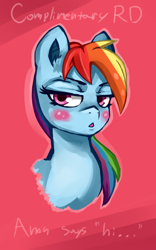 Size: 500x800 | Tagged: artist needed, source needed, safe, rainbow dash, pegasus, pony, blushing, bust, female, mare, portrait, solo