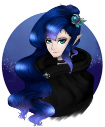 Size: 1024x1239 | Tagged: dead source, safe, artist:mdeltar, princess luna, human, elf ears, female, humanized, looking at you, solo