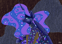 Size: 3500x2500 | Tagged: safe, artist:lrusu, princess luna, alicorn, pony, clothes, eyeshadow, female, lidded eyes, looking at you, makeup, mare, solo